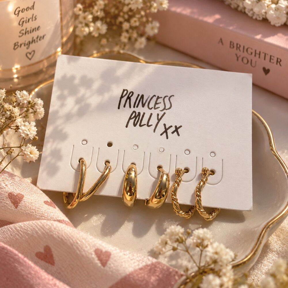 Princess Polly Gold Hoop Earrings Set, 3 Pairs, Gold Minimalist Jewelry
